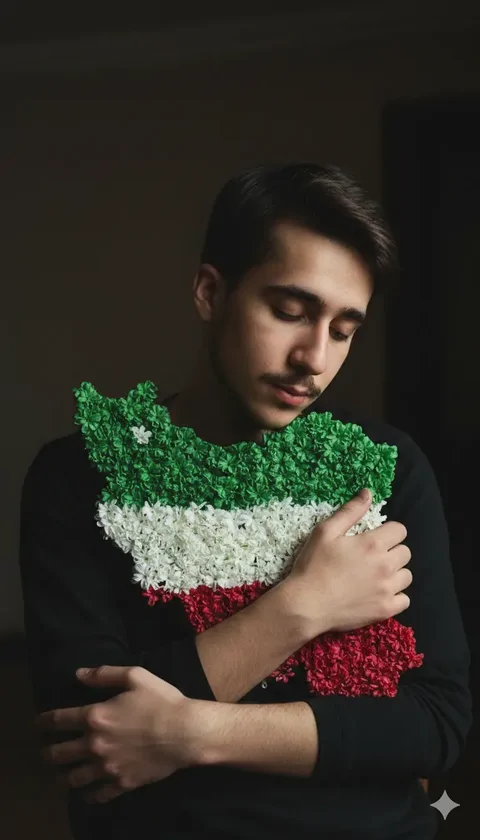 پرامپت احساسی در آغوش گرفتن وطن پوشیده از گل
