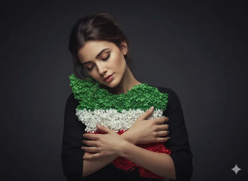 پرامپت احساسی در آغوش گرفتن وطن پوشیده از گل
